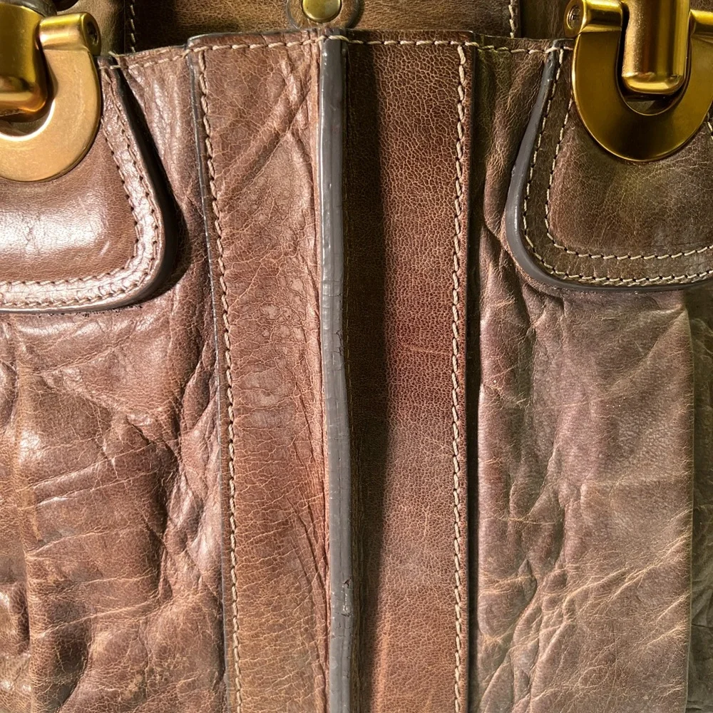 Chloe Heloise Brown Distressed Leather Shoulder Bag with Gold Accents Vintage - Picture 11 of 15
